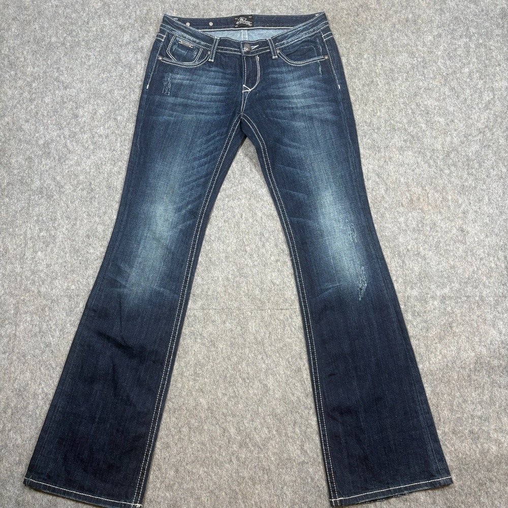 Berock for Express Bootcut Jeans Women's Size 6L Dark Wash Blue Denim Distressed